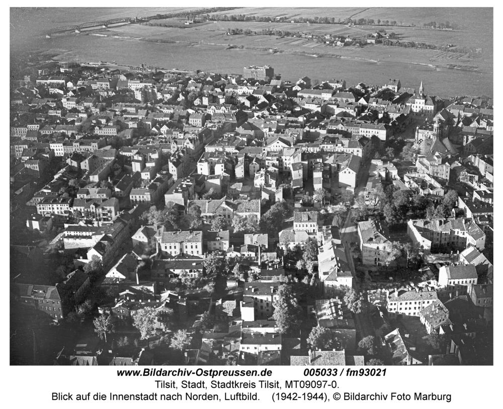 Tilsit, Blick auf die Innenstadt nach Norden, Luftbild