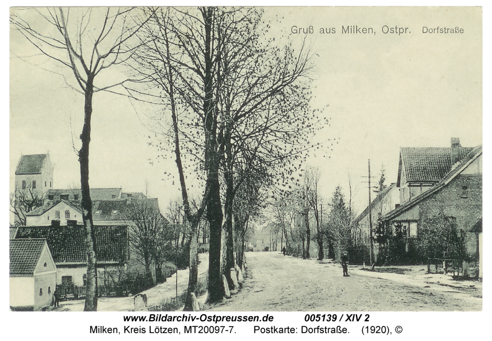 Milken, Postkarte: Dorfstraße
