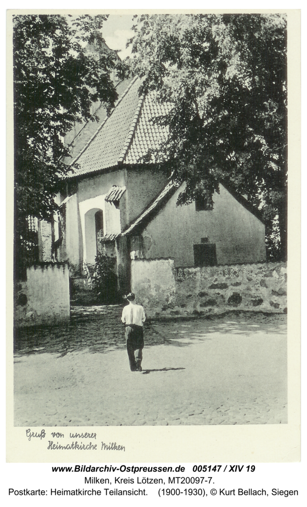 Milken, Postkarte: Heimatkirche Teilansicht