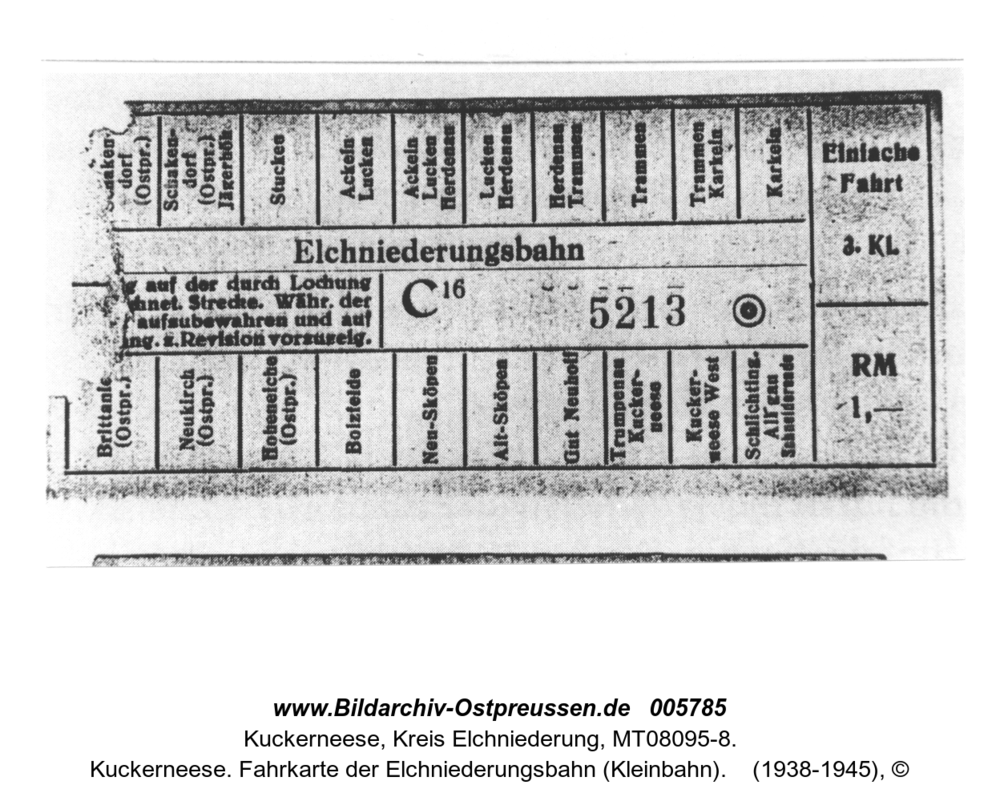 Kuckerneese. Fahrkarte der Elchniederungsbahn (Kleinbahn)