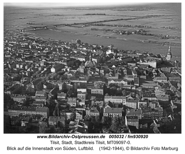 Tilsit, Blick auf die Innenstadt von Süden, Luftbild