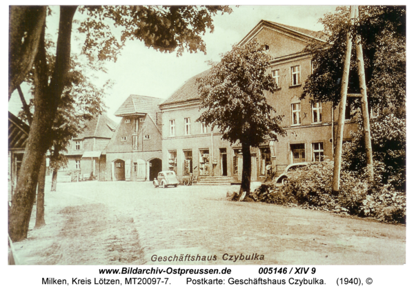 Milken, Postkarte: Geschäftshaus Czybulka