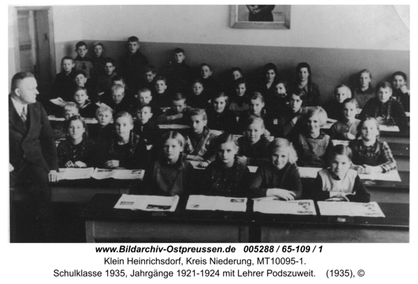 Klein Heinrichsdorf, Schulklasse 1935, Jahrgänge 1921-1924 mit Lehrer Podszuweit