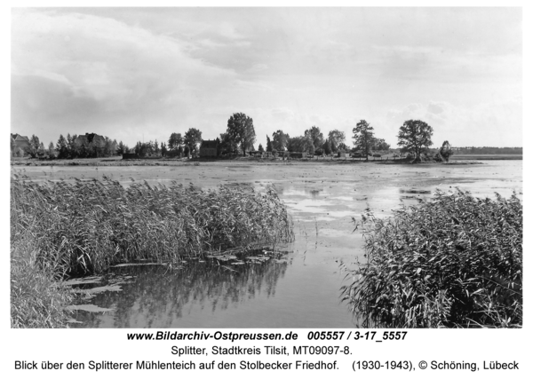 Tilsit-Splitter, Blick über den Splitterer Mühlenteich auf den Stolbecker Friedhof