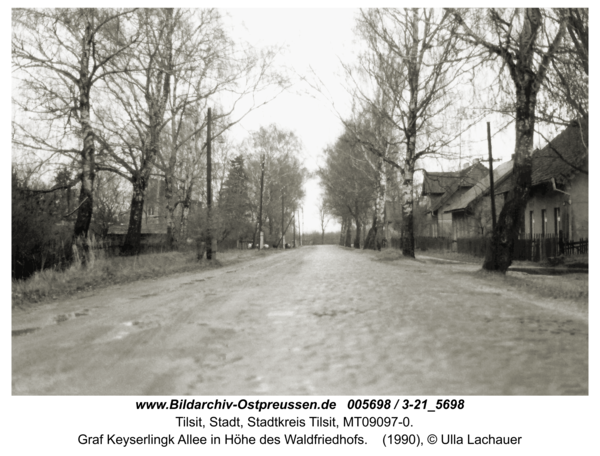 Tilsit, Graf Keyserlingk Allee in Höhe des Waldfriedhofs