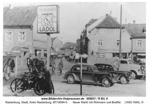 Rastenburg, Neuer Markt mit Rohmann und Boeffel