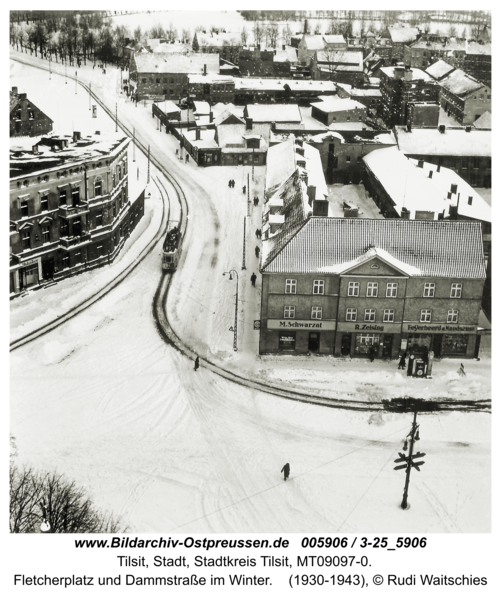 Tilsit, Fletcherplatz und Dammstraße im Winter