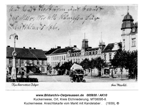 Kuckerneese. Ansichtskarte vom Markt mit Kandelaber