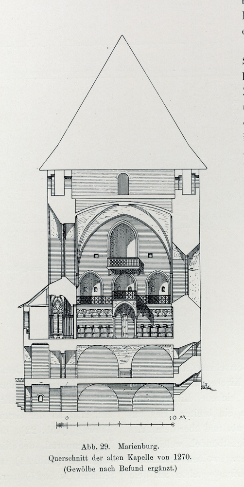 Marienburg, Hochschloss, Querschnitt der alten Kapelle von 1270