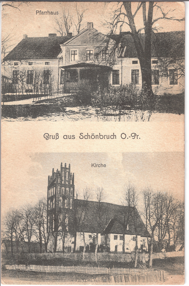 Schönbruch Kr. Bartenstein, Pfarrhaus, Kirche