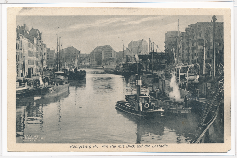 Königsberg, Hundegatt, links die Straße "Kai", rechts das Speicherviertel "Lastadie"