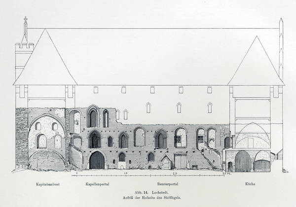 Lochstädt, Ordensschloss, Aufriss der Hofseite des Südflügels