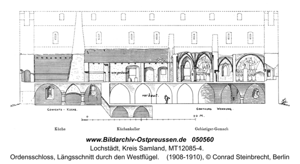 Lochstädt, Ordensschloss, Längsschnitt durch den Westflügel