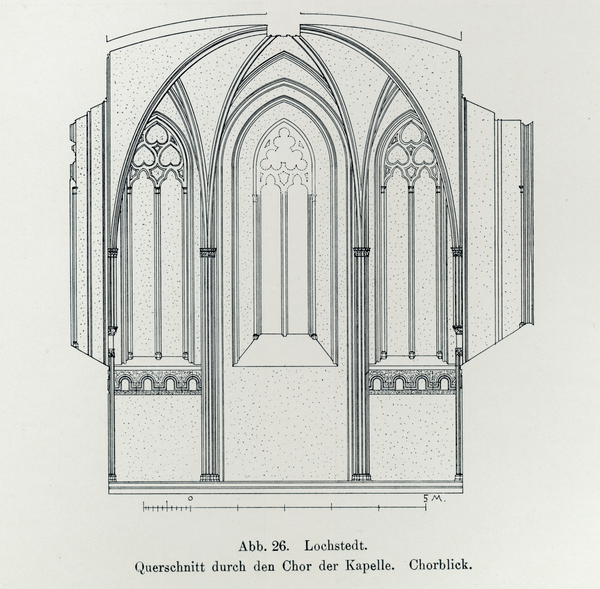 Lochstädt, Ordensschloss, Querschnitt durch den Chor der Kapelle, Chorblick