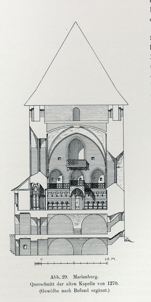 Marienburg, Hochschloss, Querschnitt der alten Kapelle von 1270