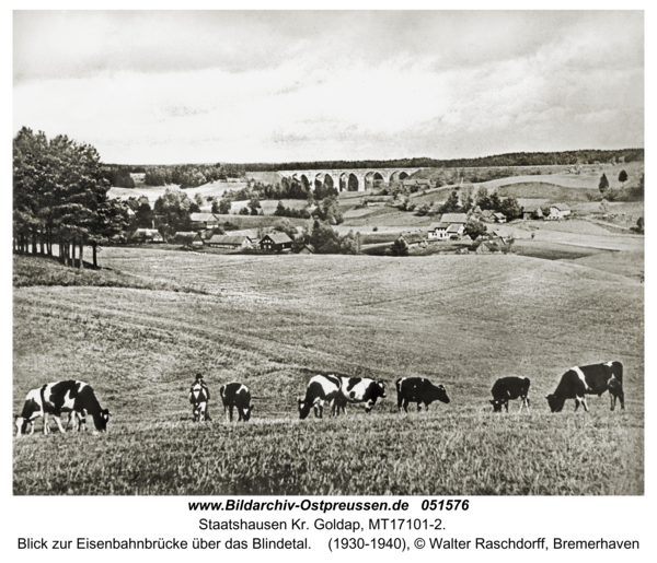 Staatshausen Kr. Goldap, Blick zur Eisenbahnbrücke über das Blindetal