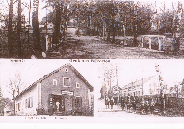 Bekarten, Gasthaus und Kolonialwarenhandel K. Herrmann und Dorfkinder