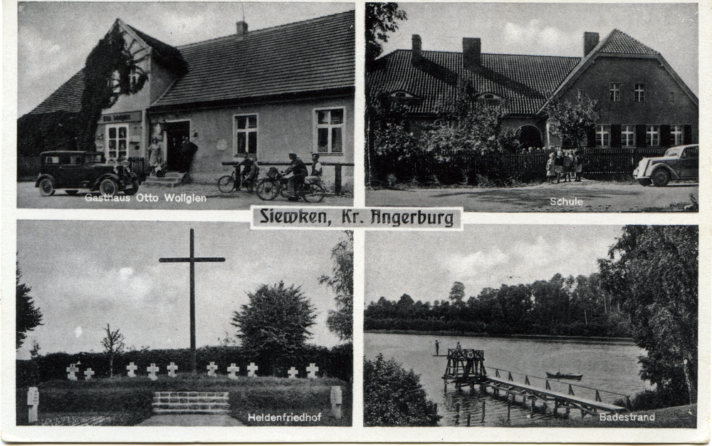 Siewken, Gasthaus Otto Wollglen, Schule, Heldenfriedhof, Badestrand