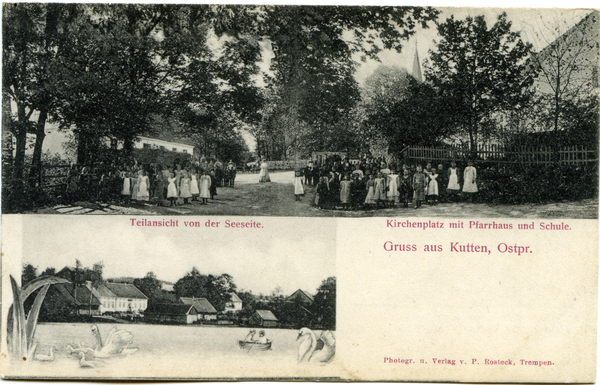 Kutten, Ortsansicht von der Seeseite, Kirchenplatz mit Pfarrhaus und Schule