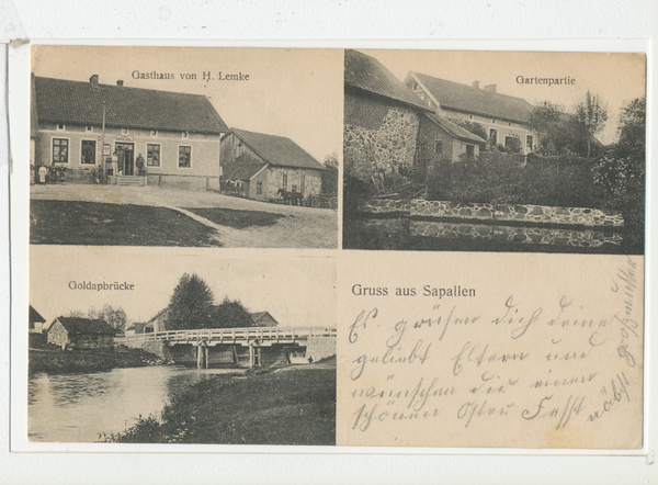 Sapallen, Gasthaus H. Lemke, Gartenpartie, Goldapbrücke