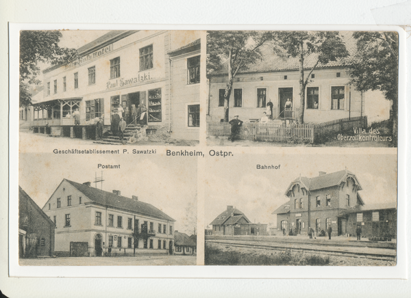 Benkheim, Geschäft P. Sawatzki, Villa des Oberzollkontrolleurs, Post, Bahnhof