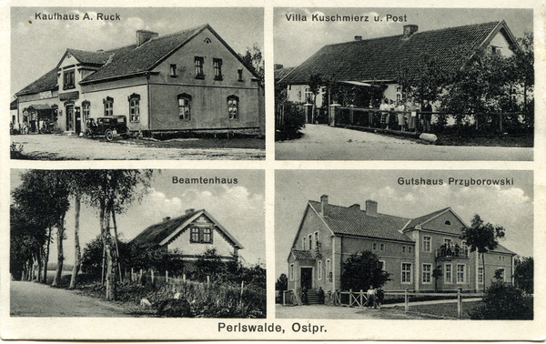 Perlswalde, Kaufhaus A. Ruck, Villa Kuschmierz & Post, Beamtenhaus, Gutshaus Przyborowski