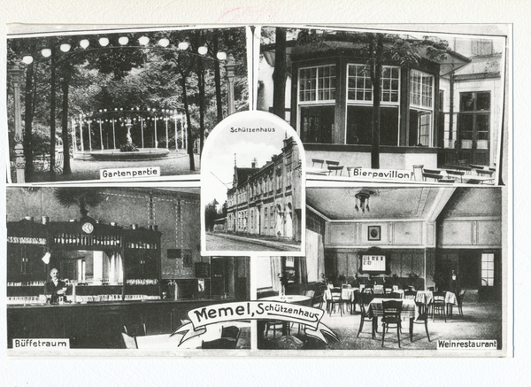 Memel, Schützenhaus: Gartenpartie, Bierpavillon, Büffetraum, Weinrestaurant