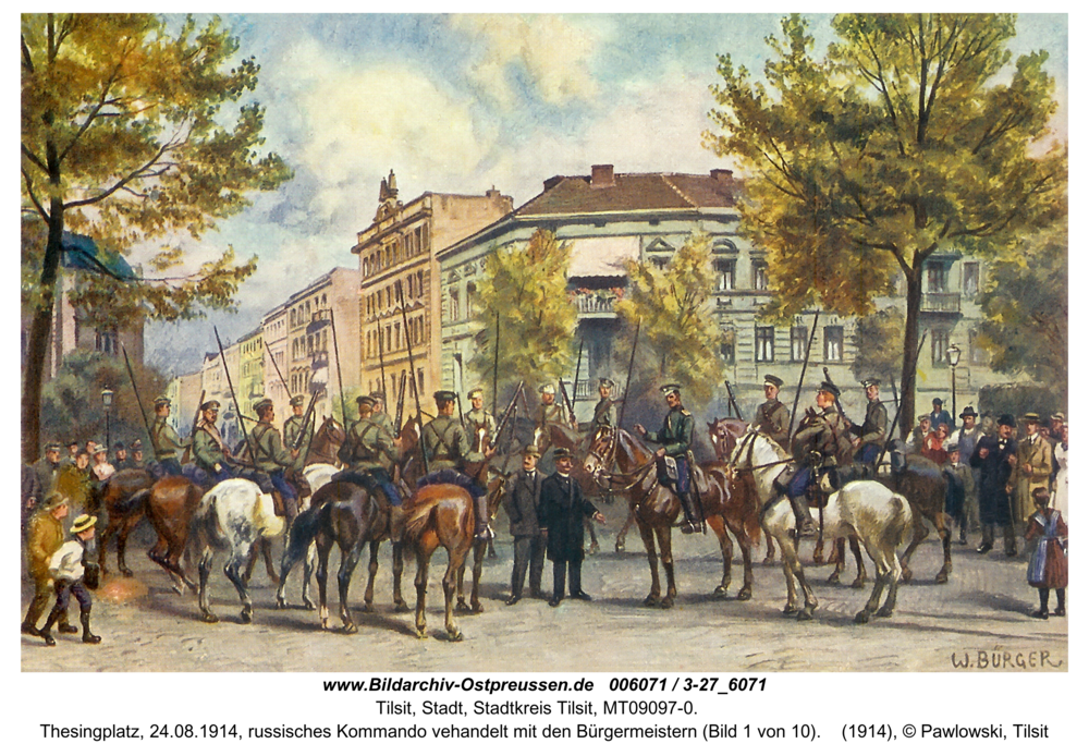 Tilsit, Thesingplatz, 24.08.1914, russisches Kommando vehandelt mit den Bürgermeistern (Bild 1 von 10)
