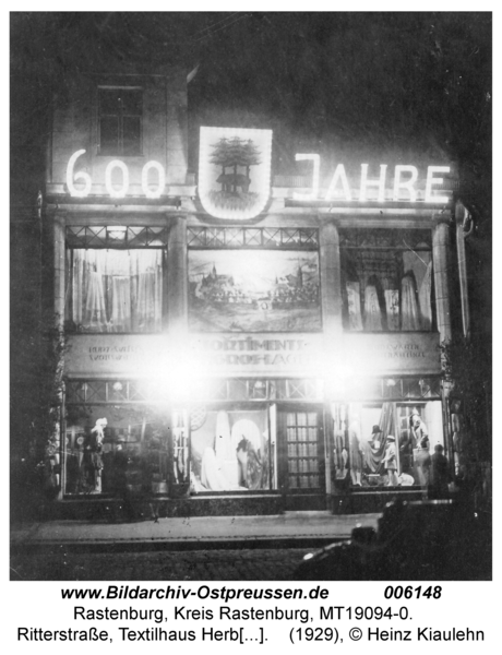 Rastenburg, Ritterstraße 9, Textilhaus Herbst, 600-Jahrfeier