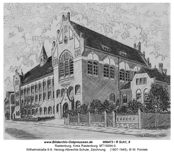 Rastenburg, Wilhelmstraße 6-8, Herzog-Albrechts-Schule, Zeichnung