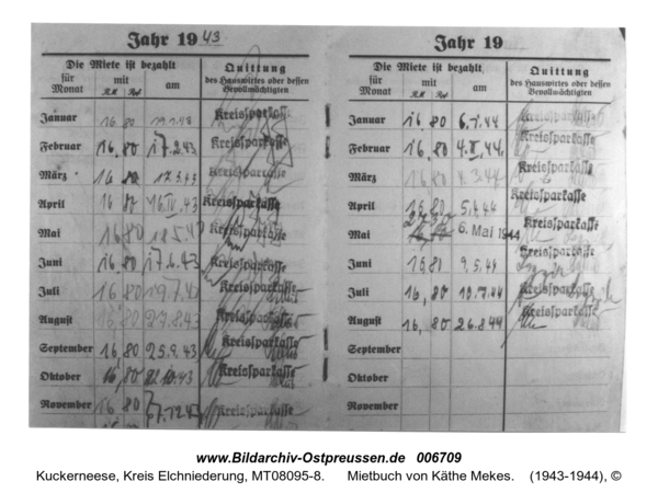 Kuckerneese. Alte Siedlungsstraße 3, Mietbuch von Käthe Mekes