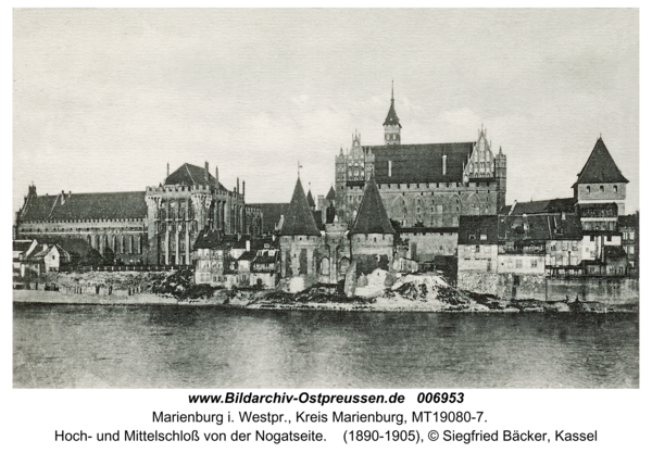 Marienburg, Hoch- und Mittelschloss von der Nogatseite