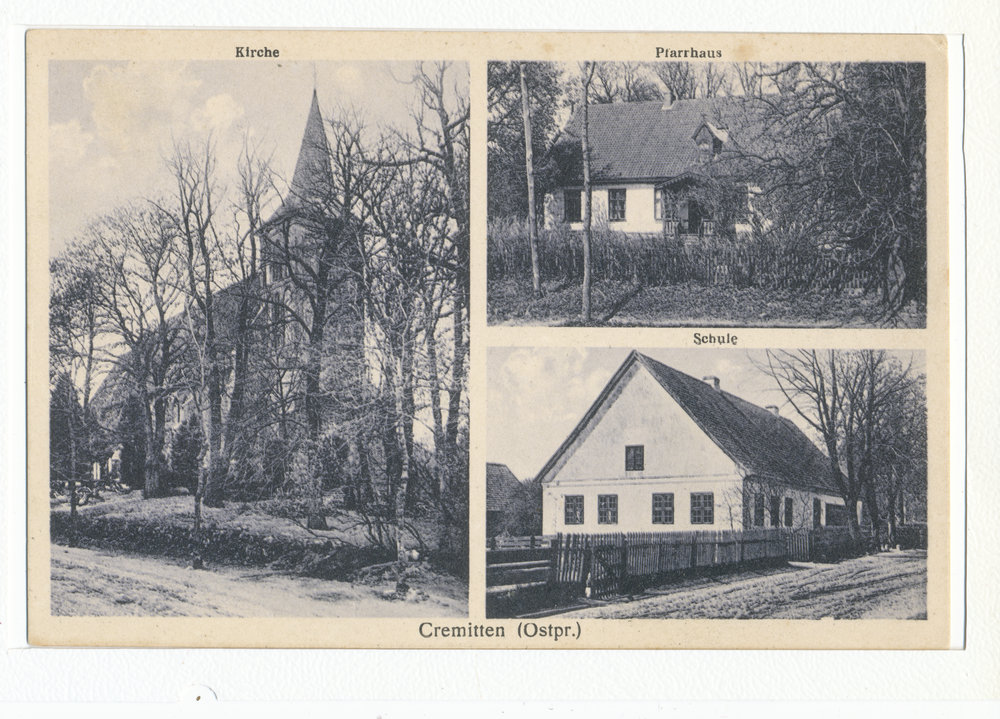 Kremitten, Kirche, Pfarrhaus, Schule