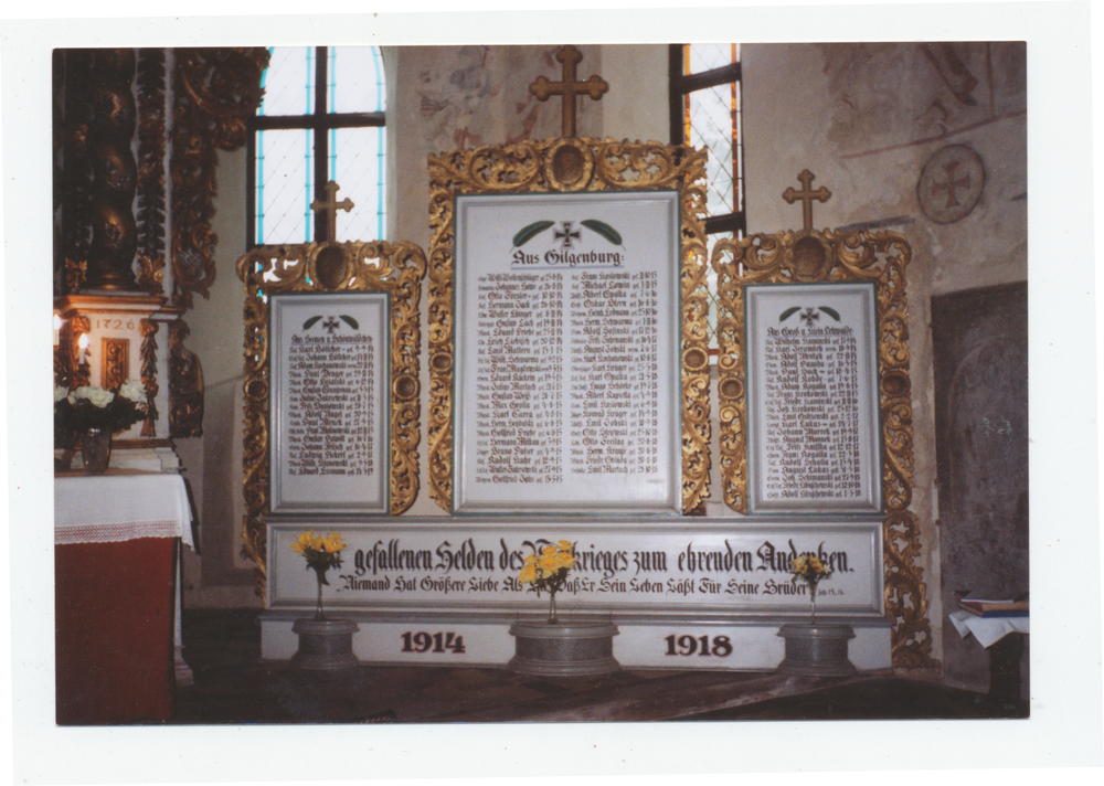 Gilgenburg, Ev. Kirche, Tafel der Gefallenen des I. Weltkrieges