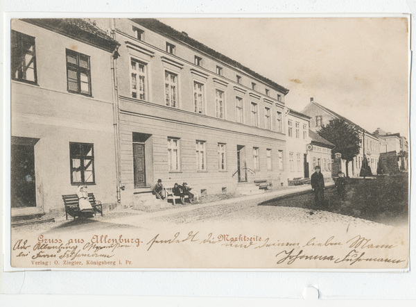 Allenburg, Stadt, Bürgerhäuser der Herrehstraße, Blick in Richtung Markt