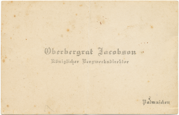 Palmnicken, Visitenkarte Oberbergrat Jacobson