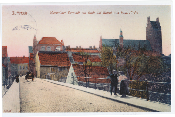 Guttstadt, Wormditter Vorstadt mit Blick auf Markt und kath. Kirche