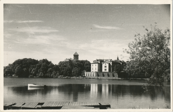 Ortelsburg, Blick vom Haussee auf die Stadt mit Rathaus