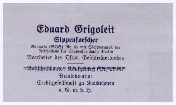 Kuckerneese, Briefkopf Eduard Grigoleit - Sippenforscher