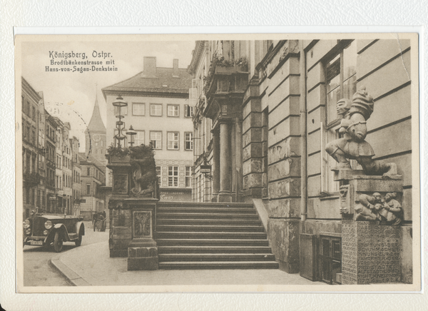 Königsberg (Pr.), Brodbänkenstraße mit Hans-von-Sagan-Denkstein