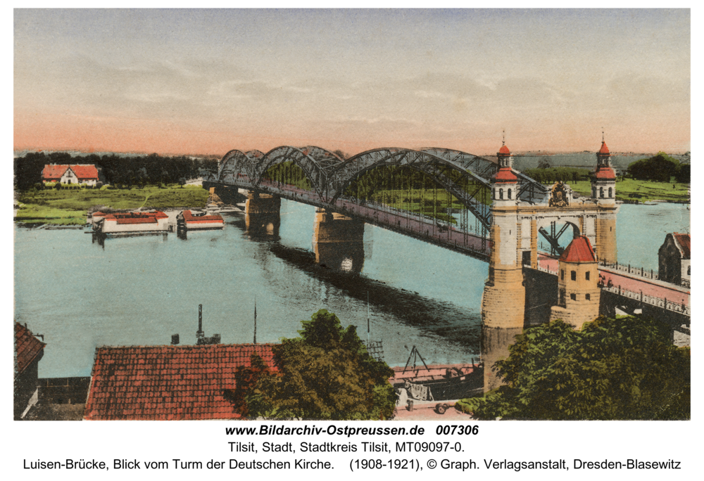 Tilsit, Luisen-Brücke, Blick vom Turm der Deutschen Kirche