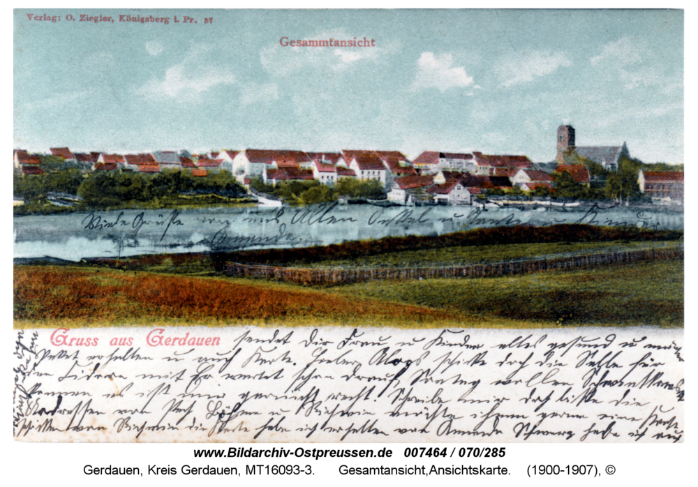 Gerdauen, Ortsansicht über den Banktin-See