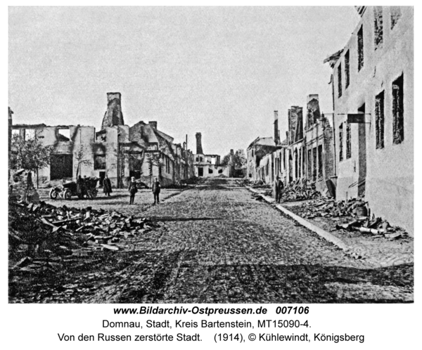 Domnau, Von den Russen zerstörte Stadt