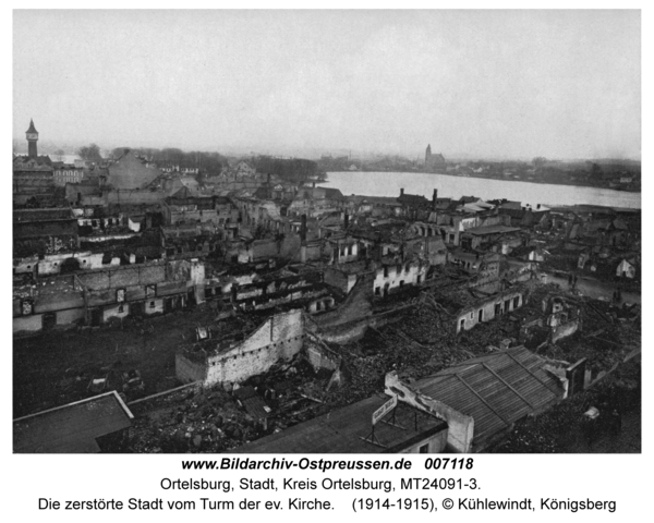 Ortelsburg, Die zerstörte Stadt vom Turm der ev. Kirche