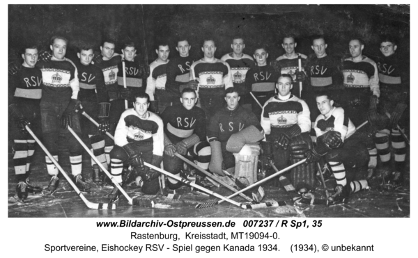 Rastenburg, Sportvereine, Eishockey RSV - Spiel gegen Kanada 1934