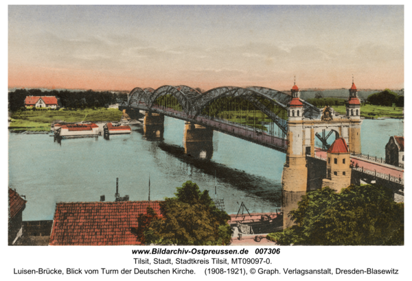 Tilsit, Luisen-Brücke, Blick vom Turm der Deutschen Kirche