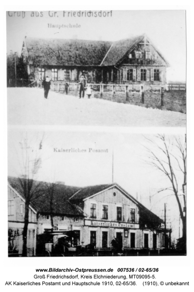 Groß Friedrichsdorf, AK Kaiserliches Postamt und Hauptschule 1910, 02-65/36