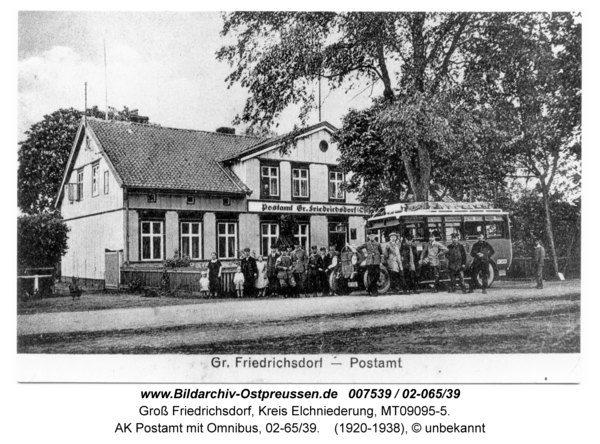 Groß Friedrichsdorf, AK Postamt mit Omnibus, 02-65/39