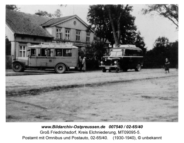 Groß Friedrichsdorf, Postamt mit Omnibus und Postauto, 02-65/40