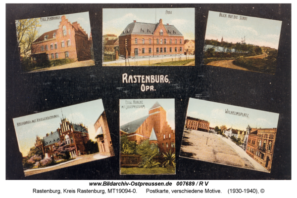 Rastenburg, Postkarte, verschiedene Motive